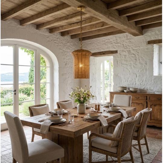 vidiecky dom ratan trstina prirodny elegantny country cottage rustikalny zavesna lampa kuchynsky ostrov kuchynsky pult chalupa osvetlenie.jpg
